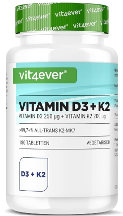 Vitamin D3 10.000 I.E + Vitamin K2 200 µg MK7  -  180 Kapseln